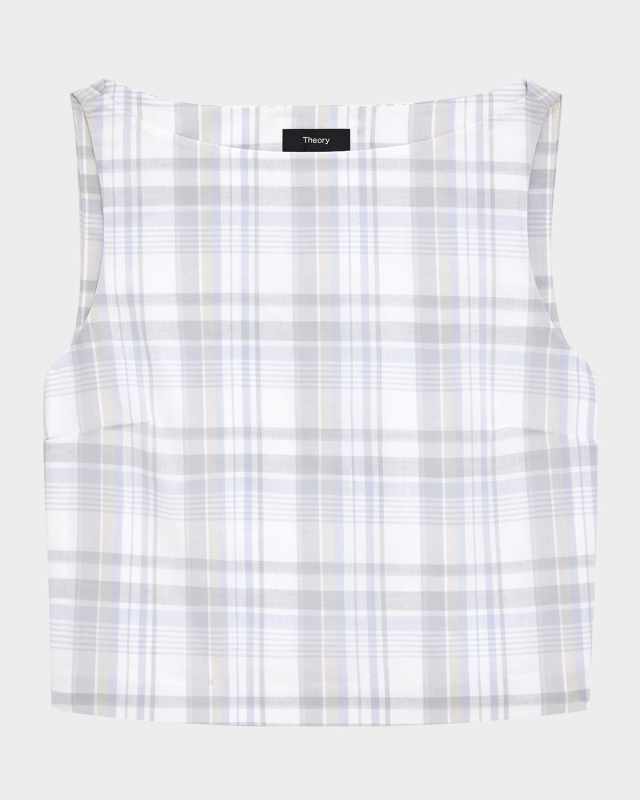 Plaid Bateau-Neck Top
